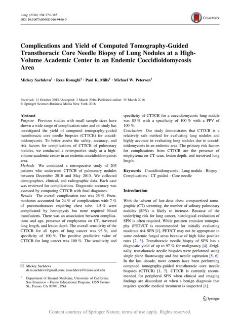 Complications And Yield Of Computed Tomography Guided Transthoracic