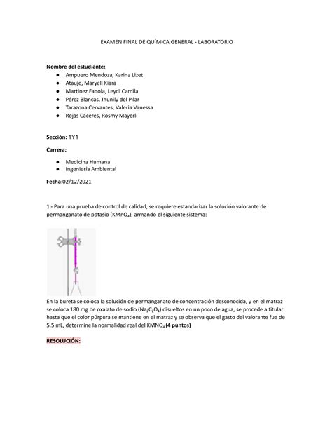 Examen Final De Qu Mica General Laboratorio Examen Final De Qu Mica