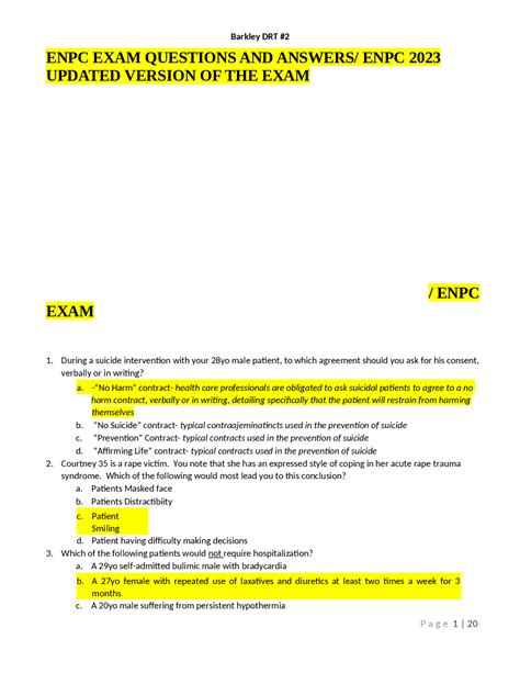 Enpc Exam Questions And Answers Enpc 2023 Updated Version Of The Exam