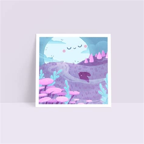 By the Moon Gazing Rabbit Art Print - Etsy