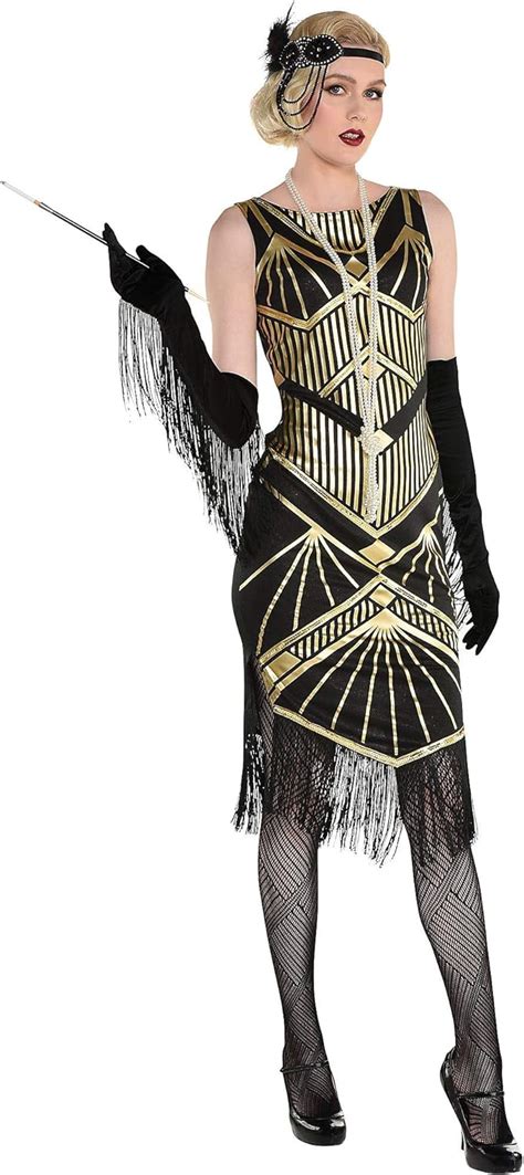 Party City Roaring 20s Flapper Girl Halloween Costume For Women Blackgold Includes Dress And