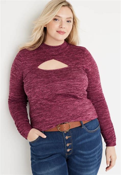 Plus Size Solid Cut Out Mock Neck Top Maurices