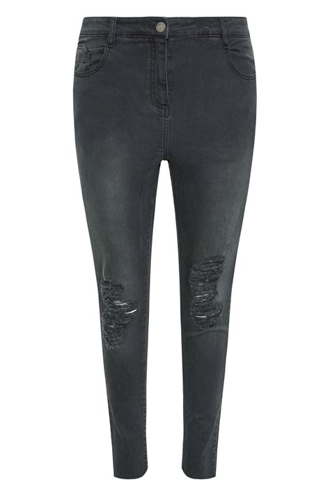 Plus Size Black Ripped Knee Ava Jeans Yours Clothing