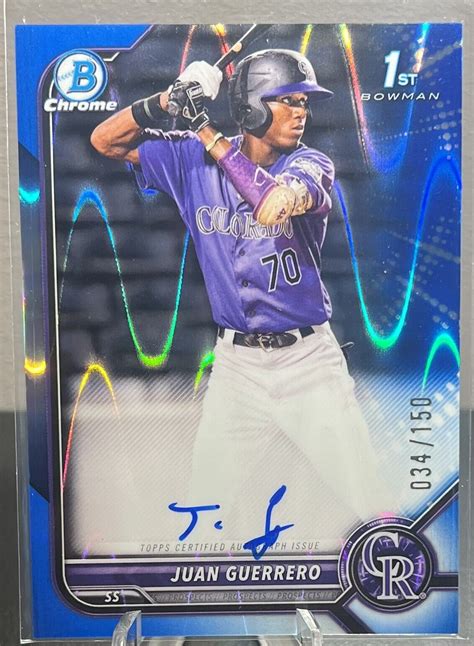 2022 Bowman Chrome Juan Guerrero 1st Blue Refractor Auto 150 CPA JGO