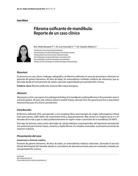 Pdf Fibroma Osificante De Mandíbula Reporte De Un Caso Clínicosociedadradiologiaoralcldoc