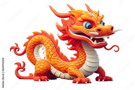 Cute Chinese Dragon White Isolated Background PNG Cartoon Style