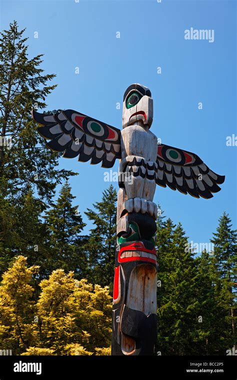 Totem Pole In The Butchart Gardens Near Victoria On Vancouver Island