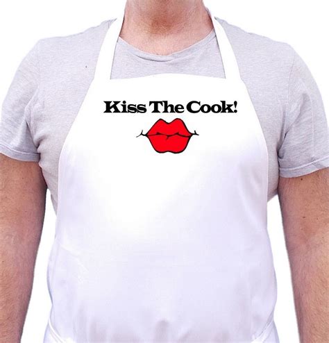 Novelty Kitchen Apron Kiss The Cook White Cooking Aprons Extra Long Ties Etsy