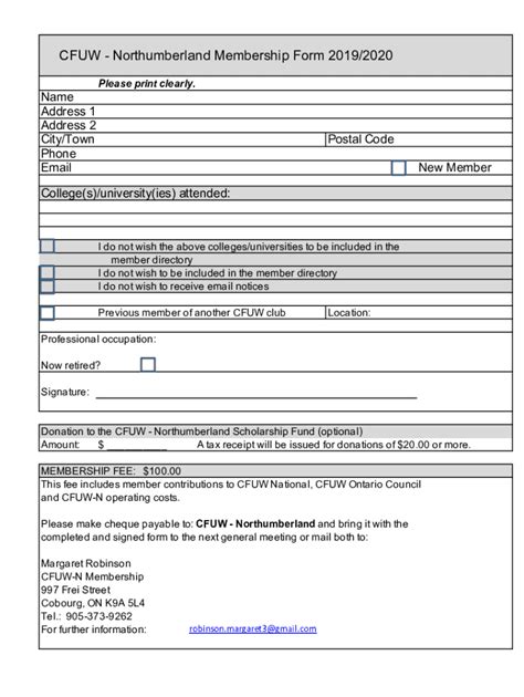 Fillable Online Cfuw Membership Form Fax Email Print Pdffiller