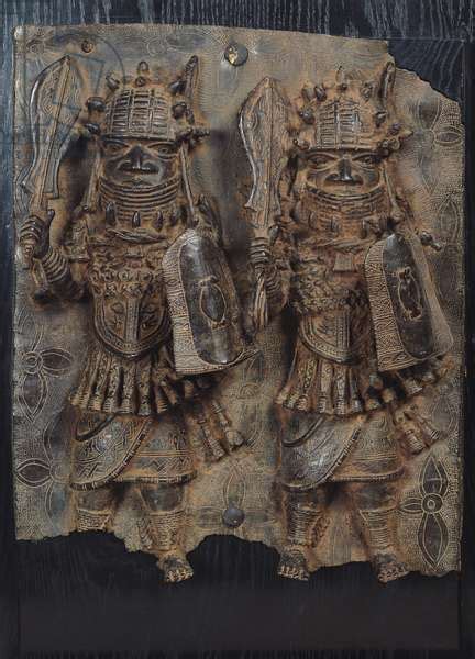 Benin Plaque With Two Warriors Nigeria Th Th Century Bronze By