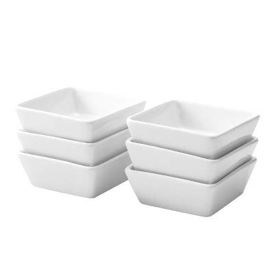 Bruntmor 4 Oz White And Teak Square Ramekins Ceramic Ramekin Set Of 6