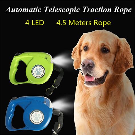 4 LED 4.5M LED Flashlight Extendable Retractable Pet Dog Leash Lead ...