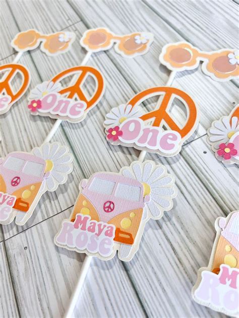 Groovy Cupcake Topper Hippie Peace Love Retro Groovy Groovy