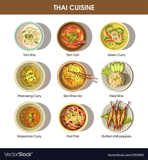 Thai cuisine poster with traditional dishes on Vector Image | Thai ...