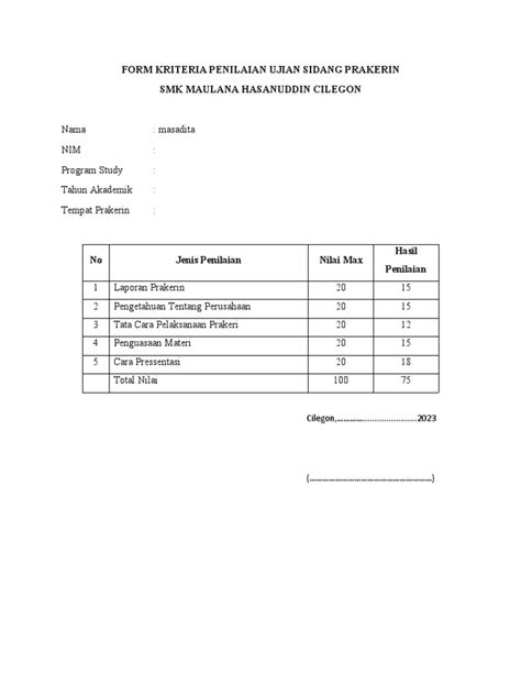 Form Kriteria Penilaian Ujian Sidang Prakerin Pdf