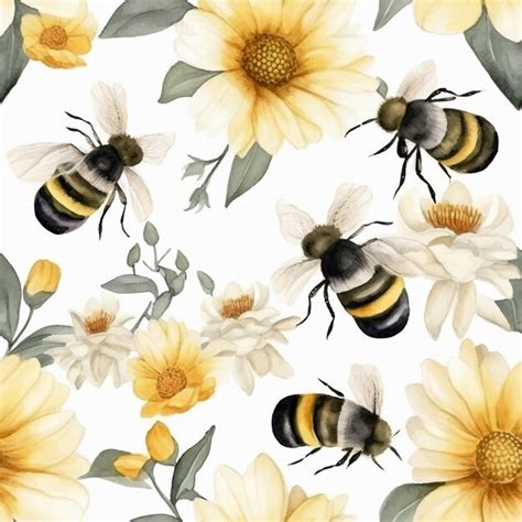 Premium Vector Flower Bee Seamless Pattern Vector