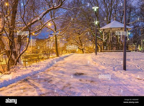 Winter Scene In Old Tallinn City at night Stock Photo - Alamy