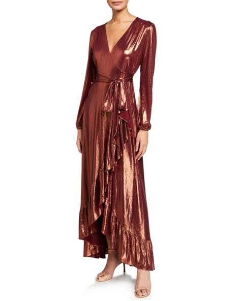 Wayf The Meryl Long Sleeve Metallic Wrap Dress Neiman Marcus