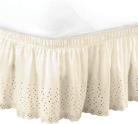 Kovot Bedskirt King Queen Eyelet Floral Elastic Bed Skirt Ruffle Ivory Home