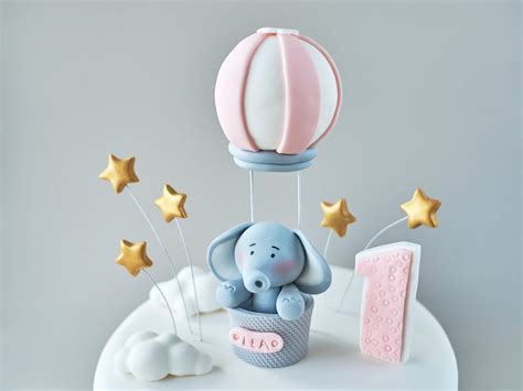 Hot Air Balloon Baby Elephant Fondant Cake Topper 3D Hot Air Balloon Cake Topper Birthday Or