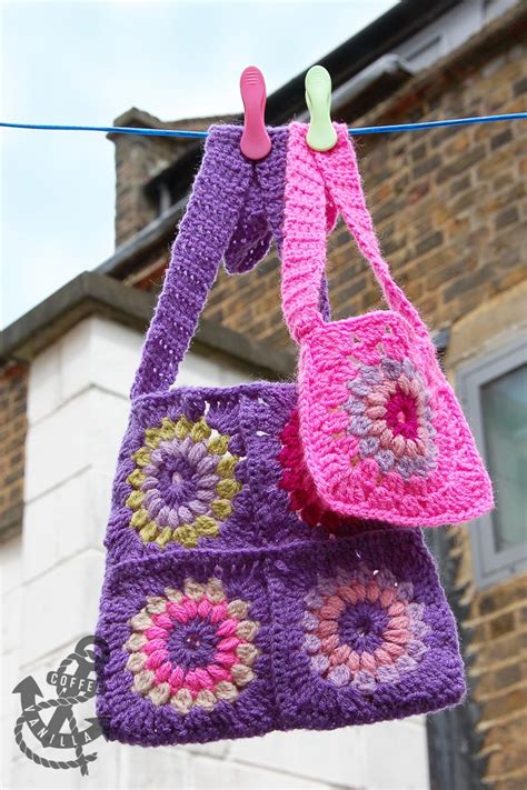 Boho Style Granny Square Bags Crochet Pattern Coffee Vanilla