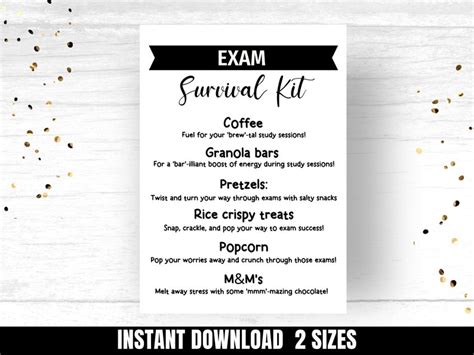 Exam Survival Kit Gift Printable Exam Prep Survival Gift Final Exam