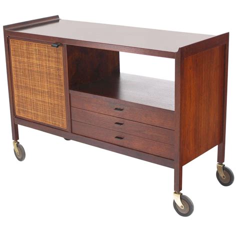 Mid Century Modern Walnut Bar Cart With Three Drawers At 1stDibs Bar