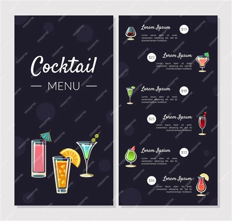 Premium Vector Cocktail Menu Template Alcoholic Bar Menu With