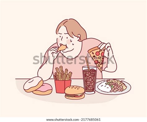 Fat Girl Hungry Eat Junk Food เวกเตอร์สต็อก ปลอดค่าลิขสิทธิ์ 2177685061 Shutterstock