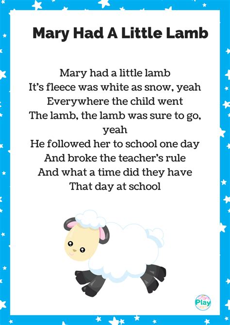 Mary Had A Little Lamb Activities And Lyrics For Kids | Nursery rhymes ...