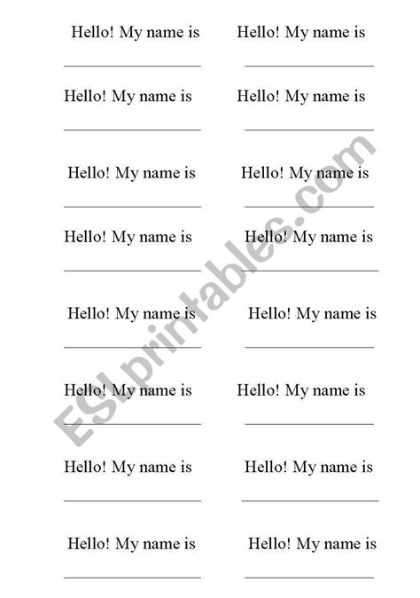 English Worksheets My Name Is