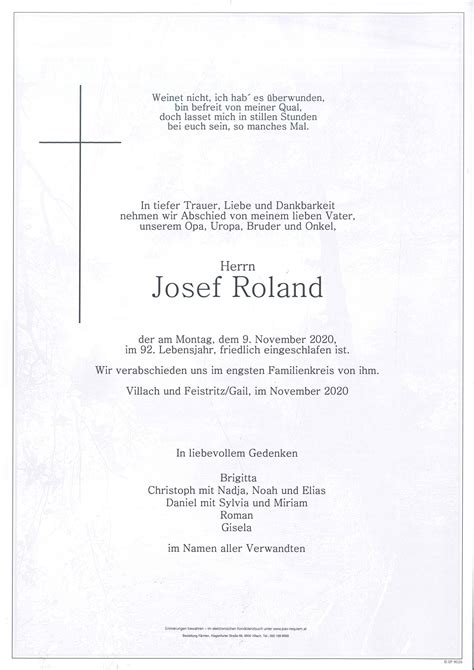 Parte für Josef Roland pax requiem