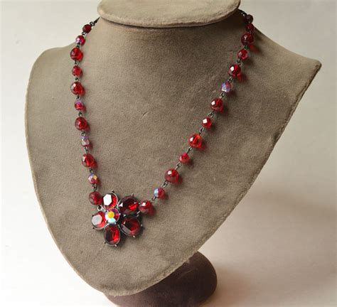 Red Bead Necklace Red Flower Necklace 2028 Etsy Red Beaded