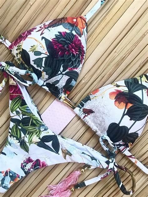 Traje De Ba O Con Estampado Floral Para Mujer Bikini Brasile O Con Push