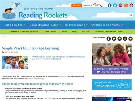 Reading Rockets: Simple Ways to Encourage Learning Website for Pre-K ... 