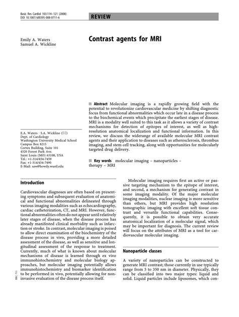 (PDF) Contrast agents for MRI