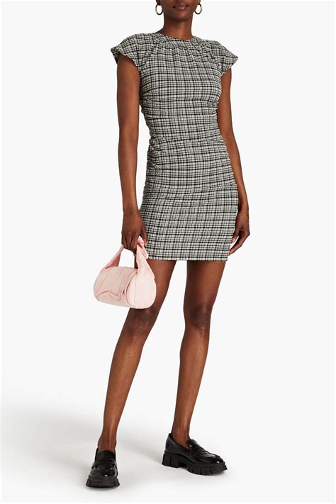 Ganni Ruched Checked Seersucker Mini Dress The Outnet