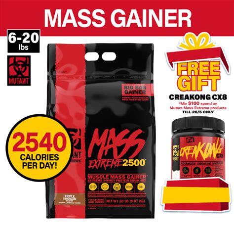 Mutant Mass Extreme 2500 Muscle Mass Gainer Whey Protein With High Calories For Extreme Hard