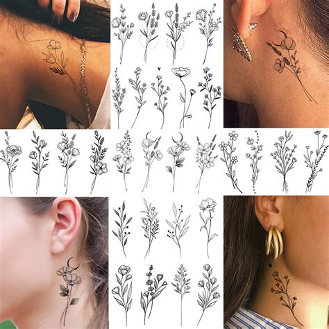 Fanrui Hojas De Tatuajes Temporales De Flor Negra Para Mujeres Y