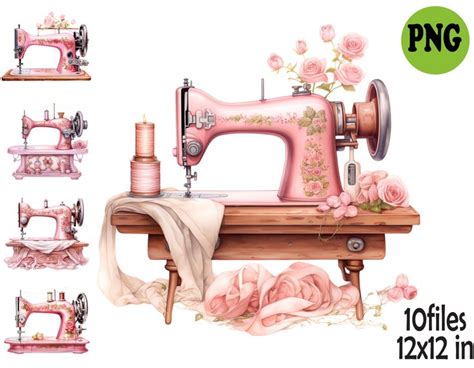 Watercolor Vintage Pink Sewing Machine Tailoring Clipart Illustration