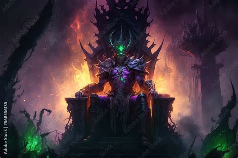 Dark Demon Lord Sitting On The Throne Of The Underworld In Purging