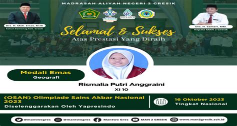 Rismalia Putri Anggraini Siswa Man Gresik Raih Prestasi Gemilang