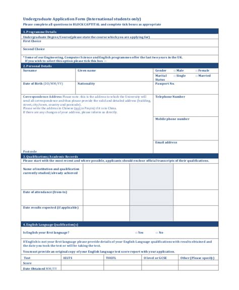 Free 10 Undergraduate Application Forms In Pdf Ms Word