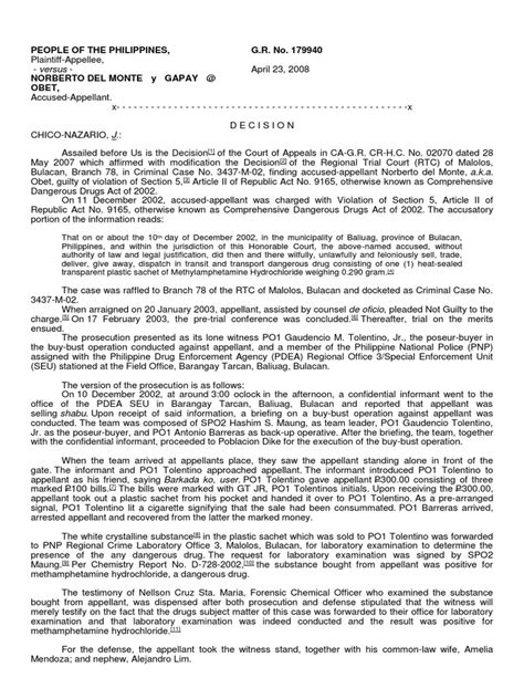 People Of The Philippines Gr No 179940 Pdf Evidence Law