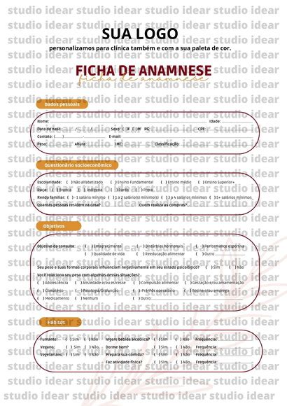 Kit Ficha De Anamnese Personalizada Produtos Elo7