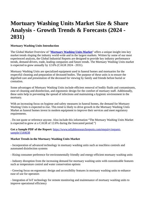 Reportprime - Mortuary Washing Units Market Size & Share Analysis