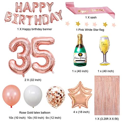 Fancypartyshop 35th Birthday Decorations Rose Gold Happy Birthday Banner And Sash With Number