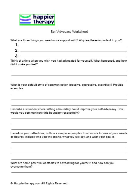 Self Advocacy Worksheet Happiertherapy