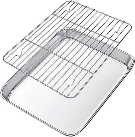 Roofei Extra Large Cookie Sheets And Wire Rack Set 1 Baking Sheet 1 Roast Rack Stainless Steel