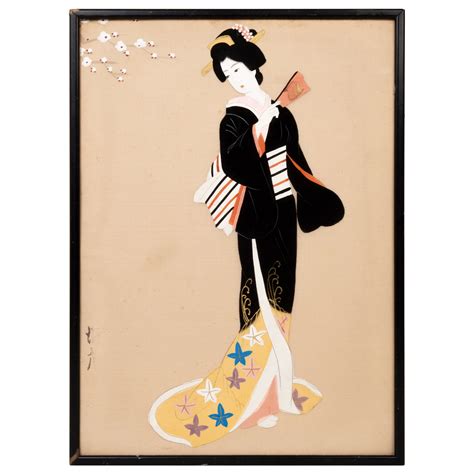 Vintage Japanese Gouache Painting Of Geisha On Silk At 1stdibs Silk Geisha Silk Geisha